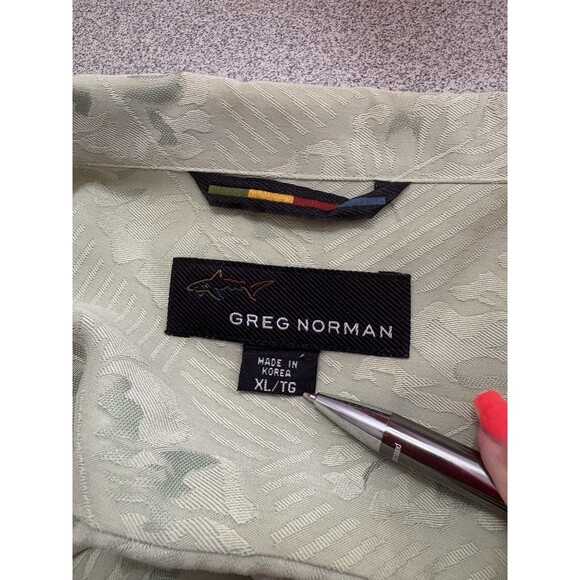 Greg Norman Pale Green Hawaiian Leaf Print XL Men’s Shirt Button Up Camp Casual - Picture 3 of 9